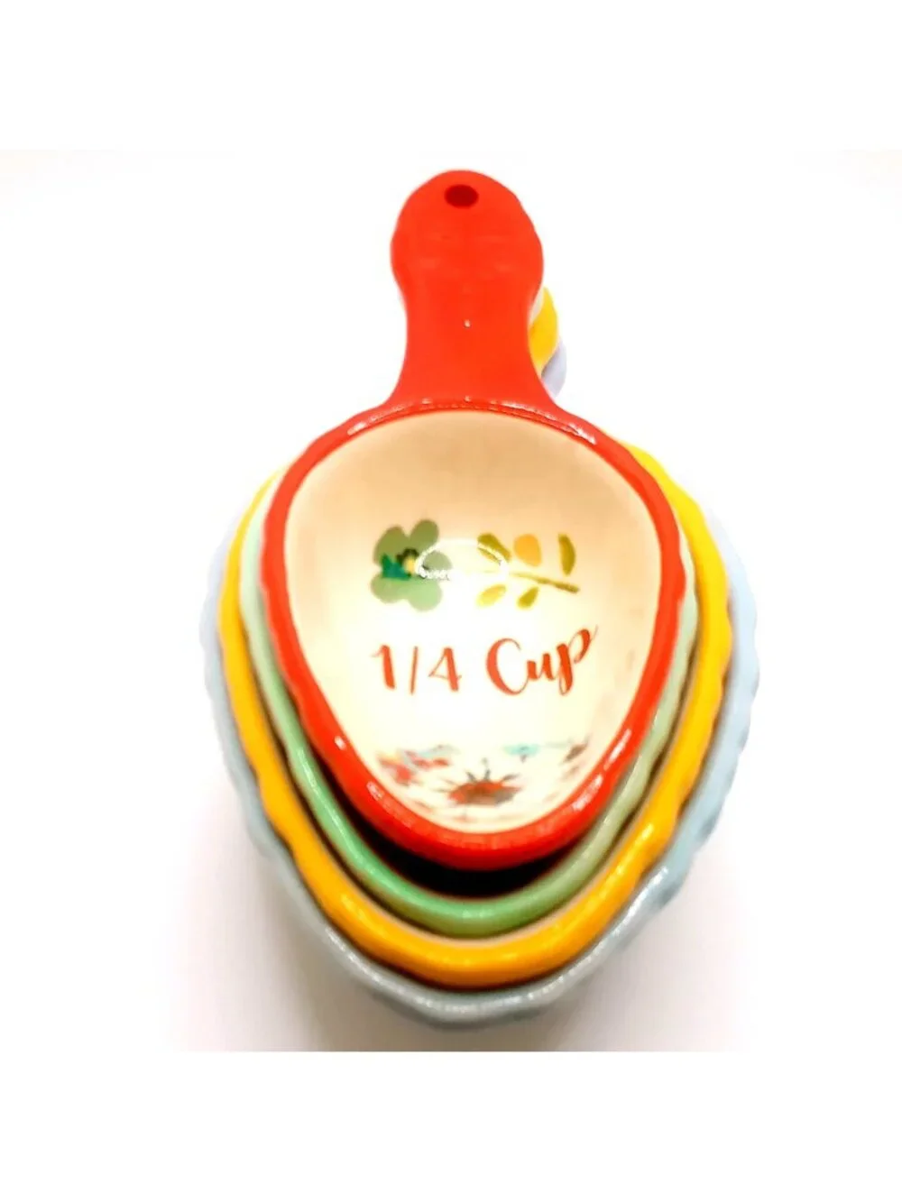 Pioneer Woman Willow Stoneware Measuring Spoon Scoop Set 4 Floral Kitchen Decor